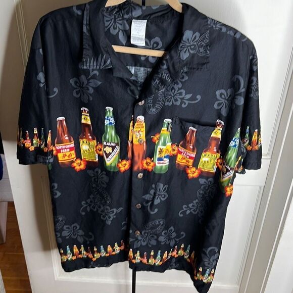 ❤️Vintage Palmwave Hawaiian Beer Bottles Hawaiian Art Button Down Casual Shirt - Picture 7 of 7